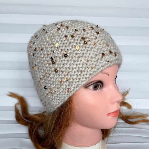 Hat, Alpaca Wool Women Hat, Beige Beanie, Warm Beret ,Hand Knit Hat NEW - Picture 5 of 7
